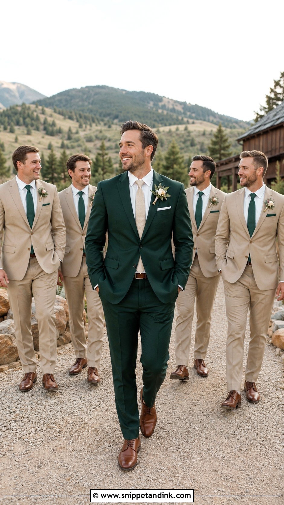 Forest Green Groom Suit With Tan Groomsmen Suits - Snippet and Ink - 25 Forest Green Wedding Suit Ideas