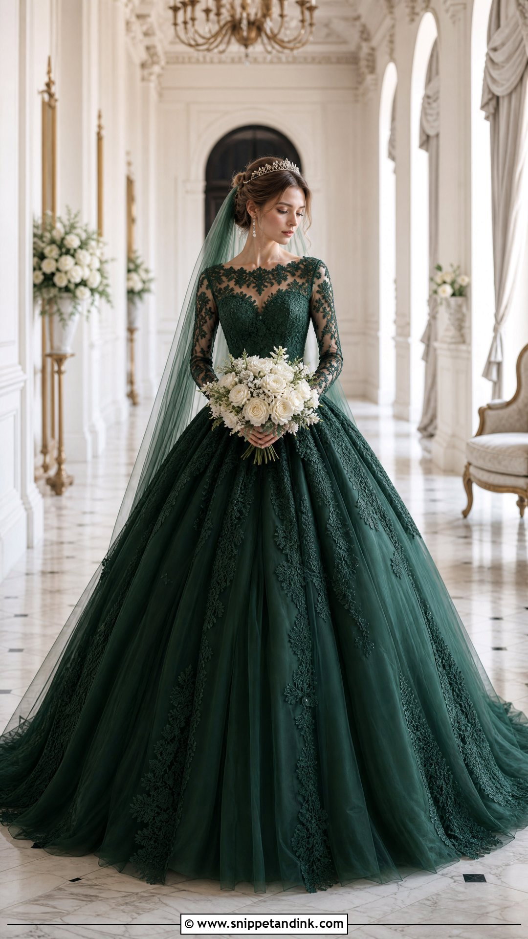 Forest Green Lace Ball Gown Wedding Dress - Snippet and Ink - 25 Forest Green Wedding Dress Ideas