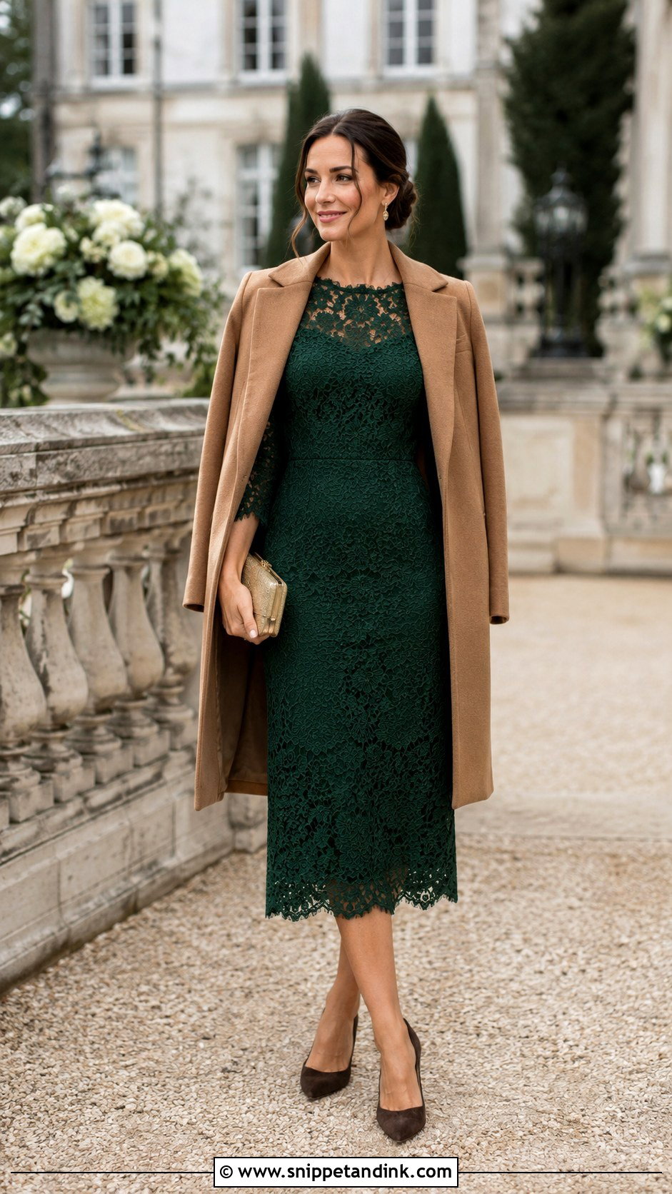 Forest Green Lace Fall Wedding Dress With Suede Pumps - Snippet and Ink - 20 Fall Wedding Dresses