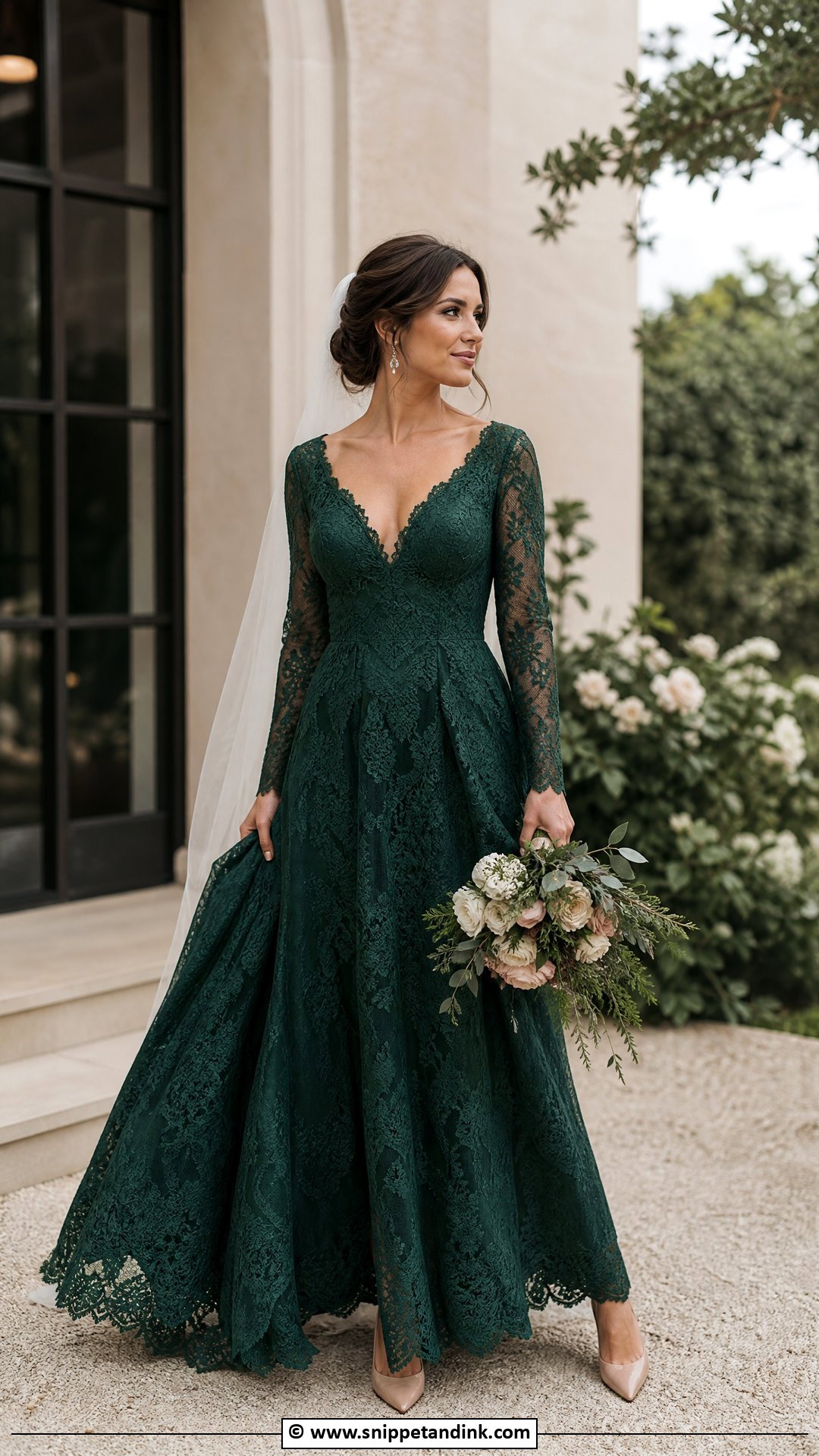 Forest Green Lace Wedding Dress - Snippet and Ink - 35 Green Wedding Dress Ideas