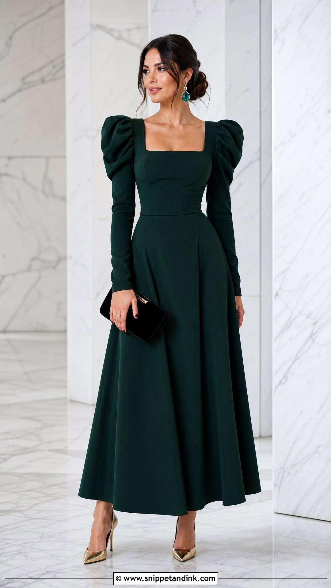 Forest Green Puff Sleeve Gown - Snippet and Ink - 20 Regal Dress Gowns
