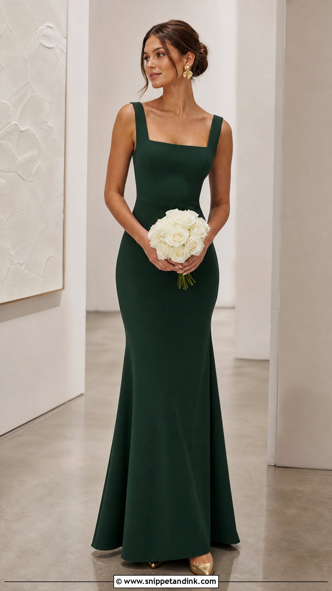 Forest Green Square Neck Crepe Wedding Dress - Snippet and Ink - 25 Forest Green Wedding Dress Ideas