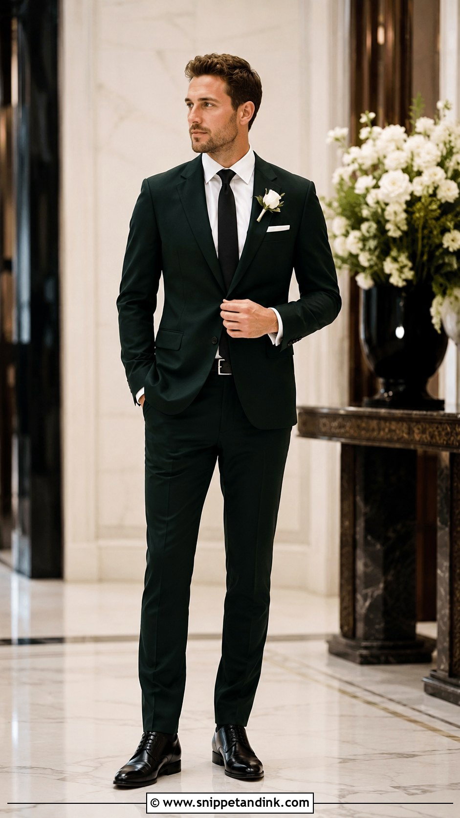 Forest Green Suit With Black Tie - Snippet and Ink - 20 Green Suit Wedding Party Ideas