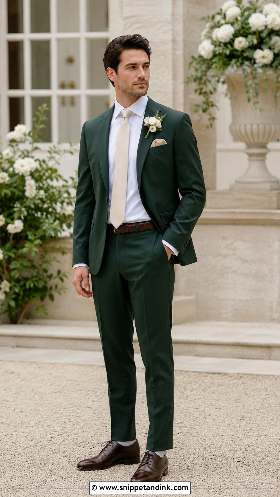 Forest Green Suit With Champagne Tie - Snippet and Ink - 25 Forest Green Wedding Suit Ideas
