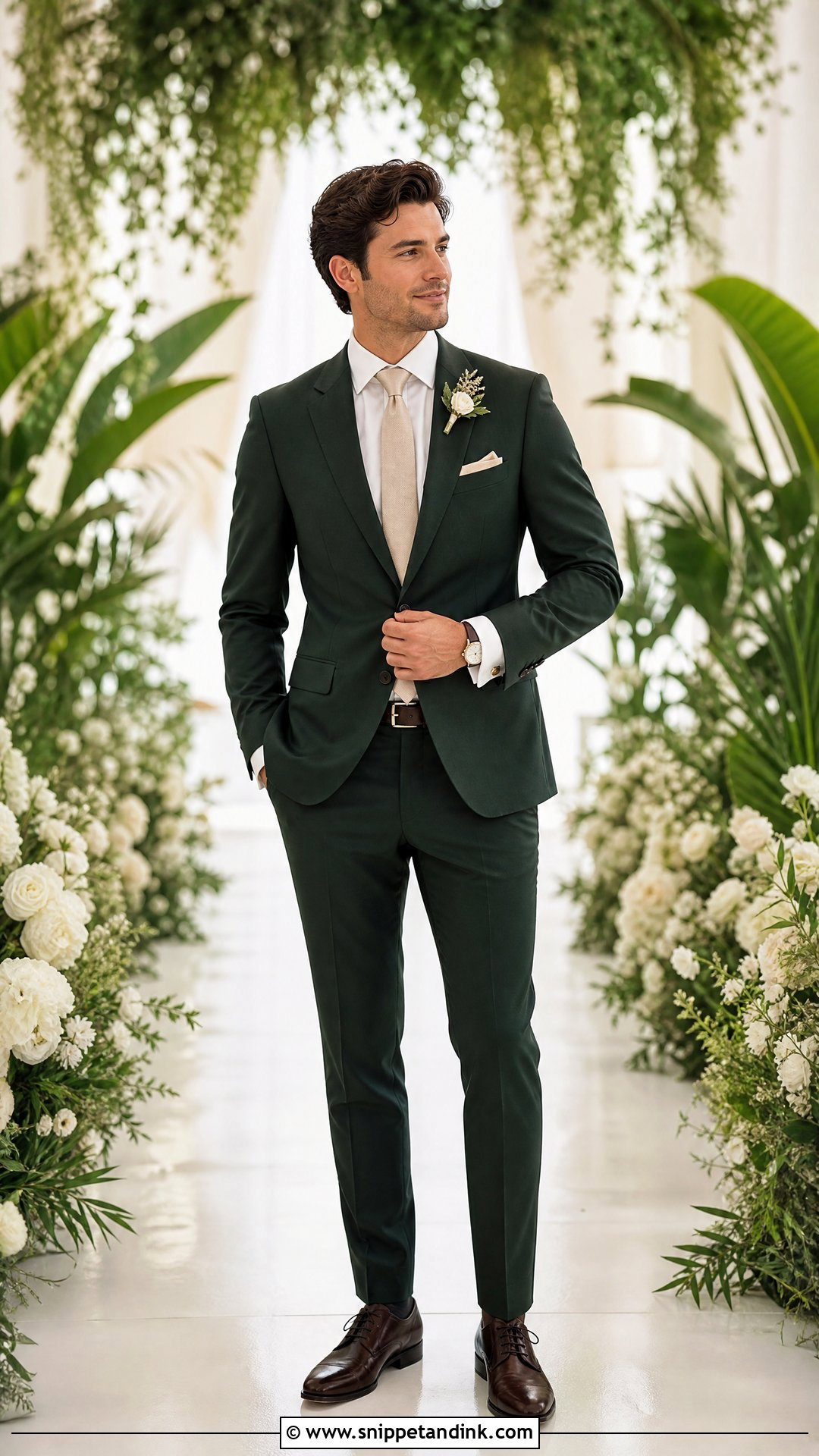 Forest Green Suit With Champagne Wedding Tie - Snippet and Ink - 20 Wedding Tie Ideas