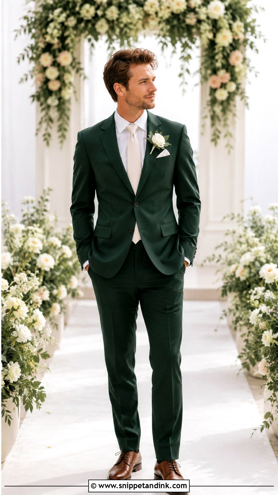 Forest Green Suit With Ivory Tie - Snippet and Ink - 25 Forest Green Wedding Suit Ideas