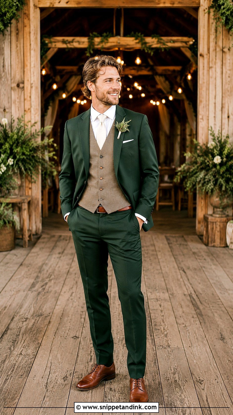 Forest Green Suit With Tan Vest - Snippet and Ink - 25 Forest Green Wedding Suit Ideas