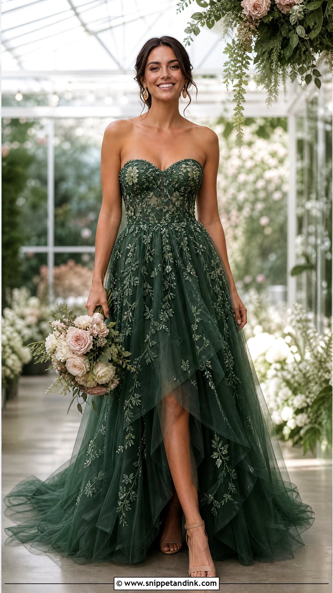Forest Green Tulle Floral Wedding Dress - Snippet and Ink - 25 Forest Green Wedding Dress Ideas
