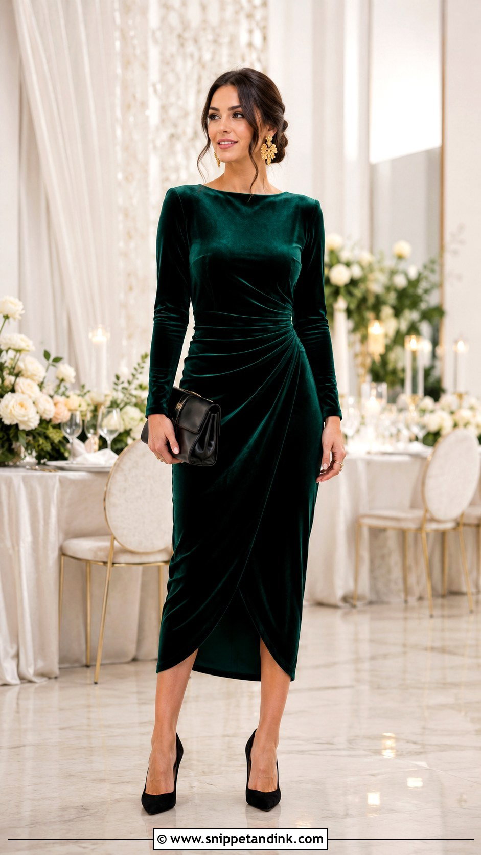 Forest Green Velvet Dress Outfit - Snippet and Ink - 25 Green Dress for Wedding Ideas