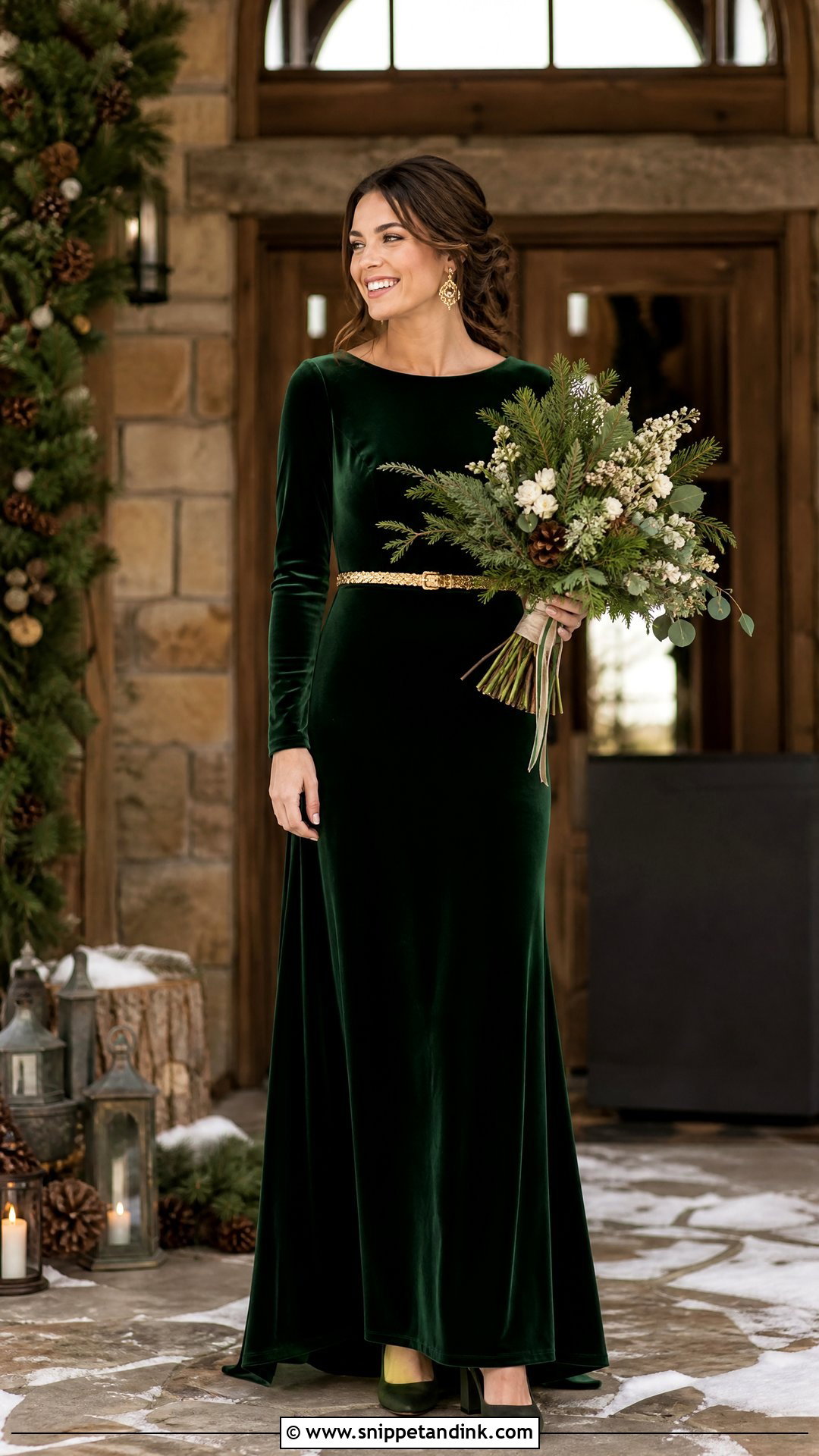 Forest Green Velvet Long Sleeve Wedding Dress - Snippet and Ink - 25 Forest Green Wedding Dress Ideas