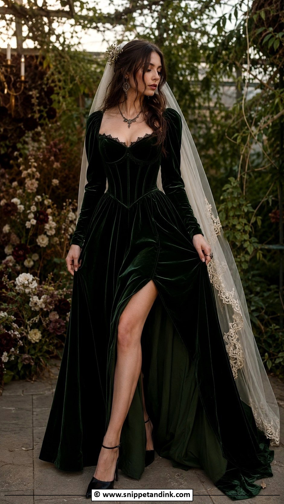 Forest Green Velvet Wedding Dress - Snippet and Ink - 25 Whimsigoth Wedding Dress Ideas
