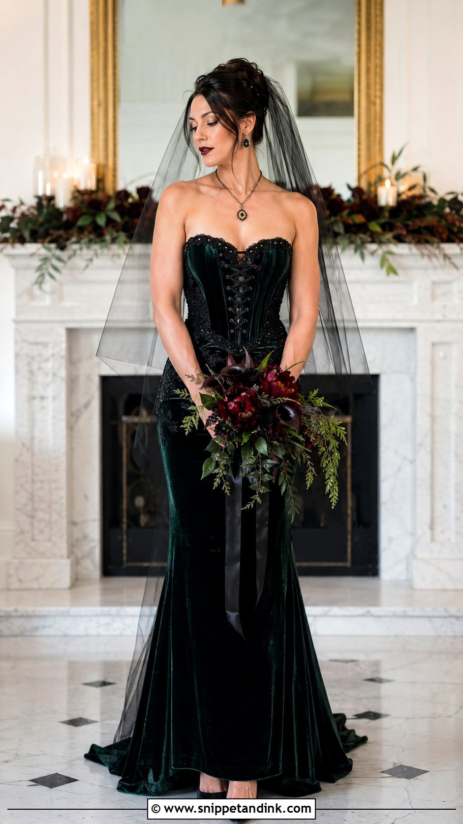 Forest Green Velvet and Black Corset Wedding Dress - Snippet and Ink - 20 Black and Green Wedding Dress Ideas