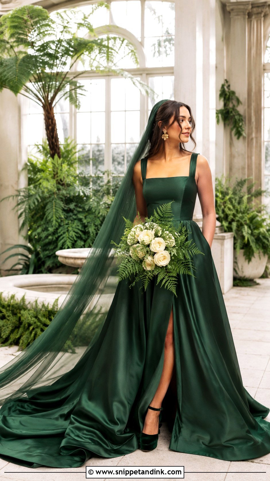 Forest Green Wedding Dress With Long Train - Snippet and Ink - 20 Dark Wedding Dresses