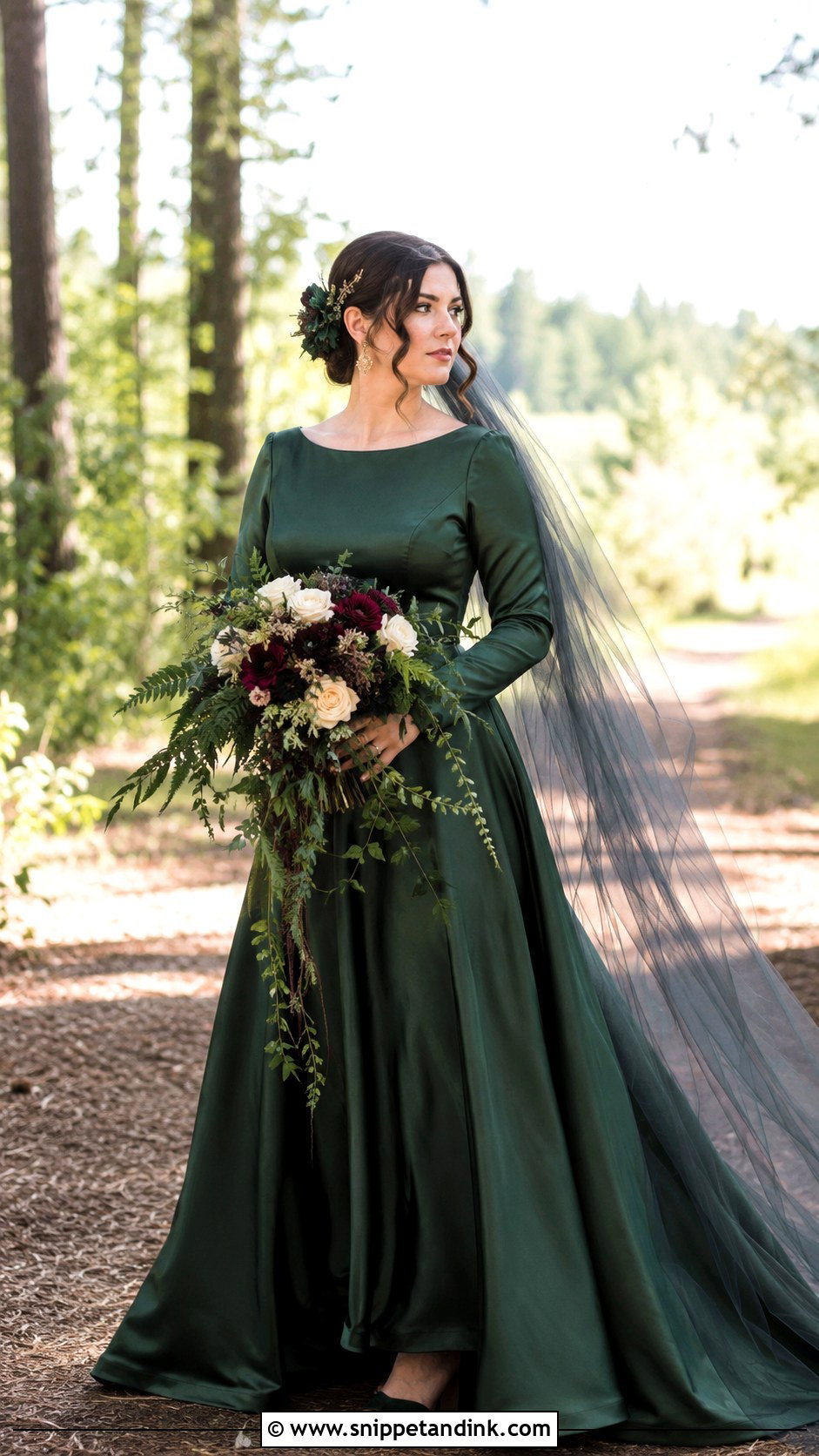 Forest Green Wedding Dress - Snippet and Ink - 20 Moody Wedding Dress Ideas