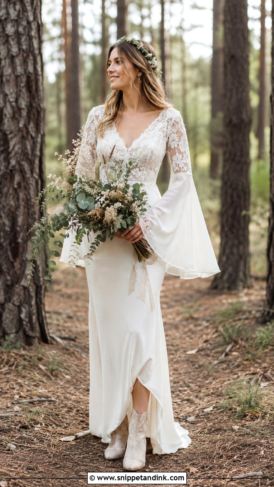 Forest Wedding Dress With Bell Sleeves - Snippet and Ink - 20 Forest Wedding Aesthetic Wedding Dress Ideas