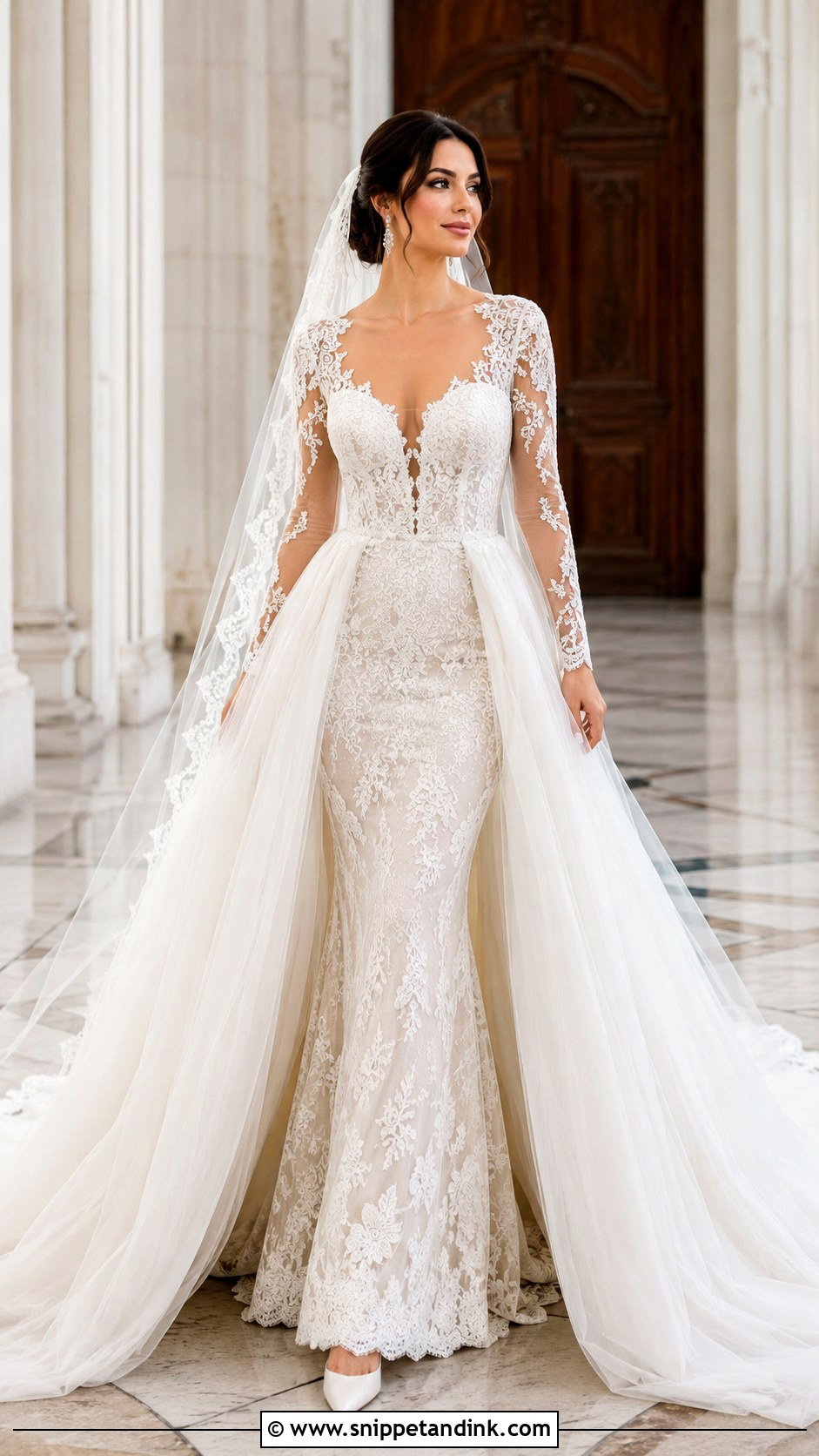 Form Fitting Wedding Dress With Detachable Overskirt - Snippet and Ink - 20 Form Fitting Wedding Dress with Sleeves