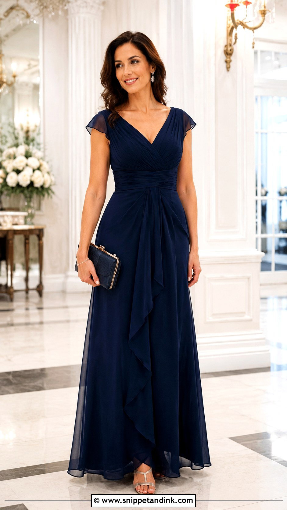 Formal Anniversary Gown With Crystal Earrings - Snippet and Ink - 25 Wedding Anniversary Dress Ideas