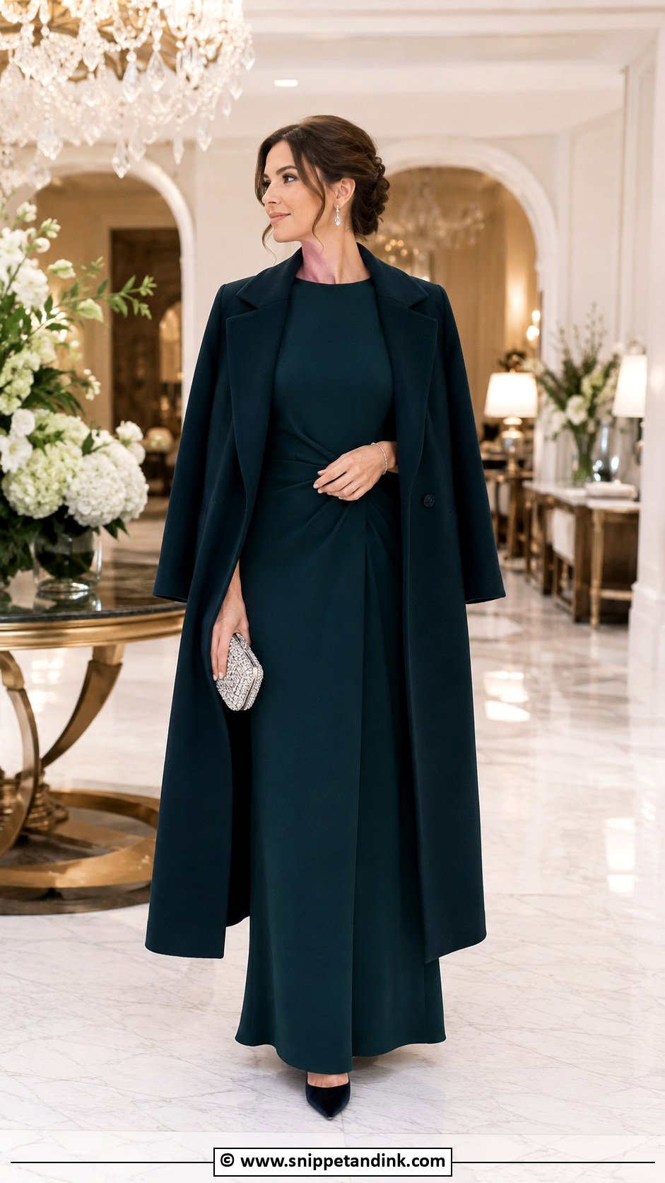 Formal Crepe Gown With Crystal Clutch - Snippet and Ink - 35 Winter Wedding Dress Ideas