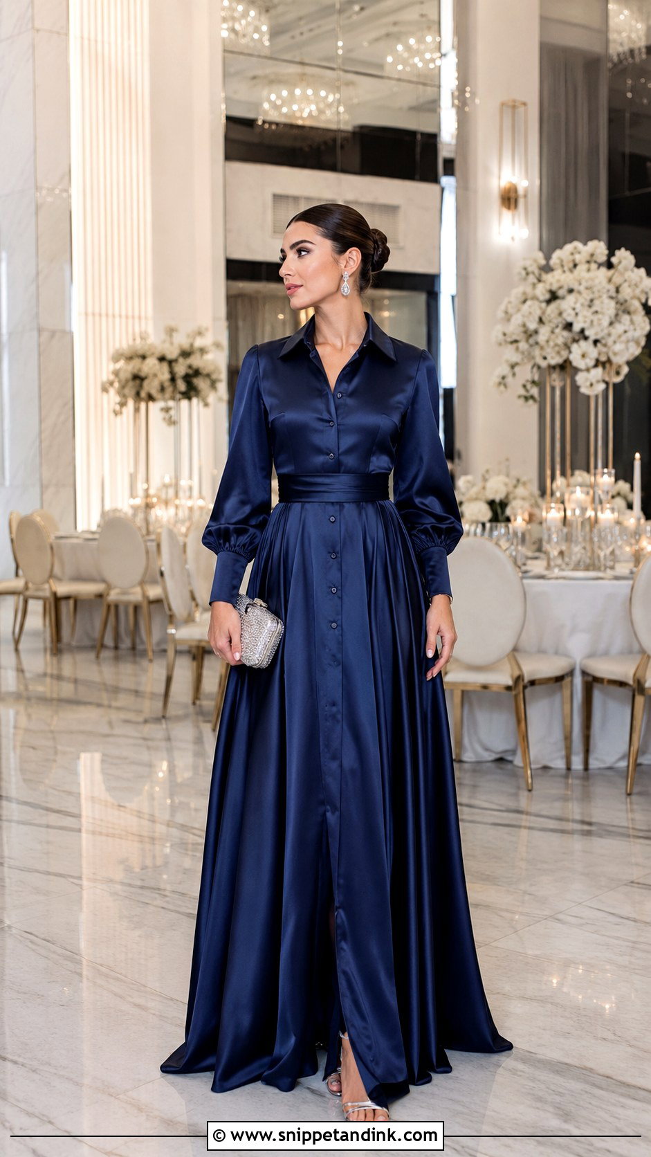 Formal Long Shirt Dress With Crystal Accessories - Snippet and Ink - 20 Long Shirt Dress for Wedding Ideas