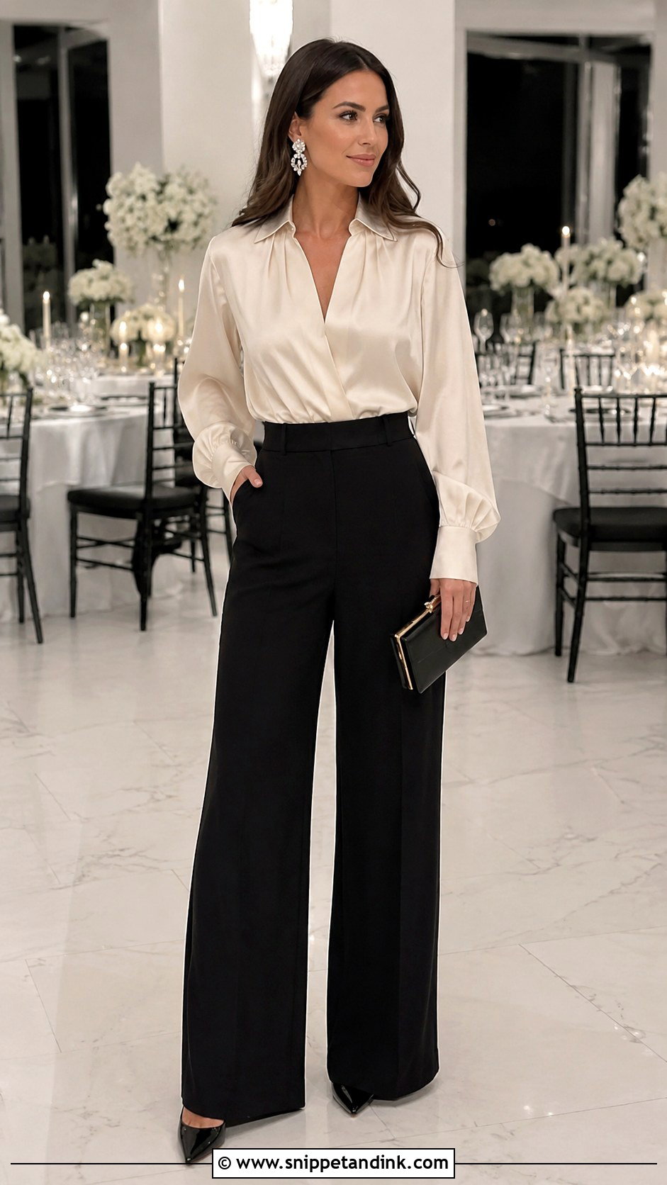 Formal Trousers And Blouse Winter Wedding Outfit - Snippet and Ink - 30 Winter Wedding Outfits