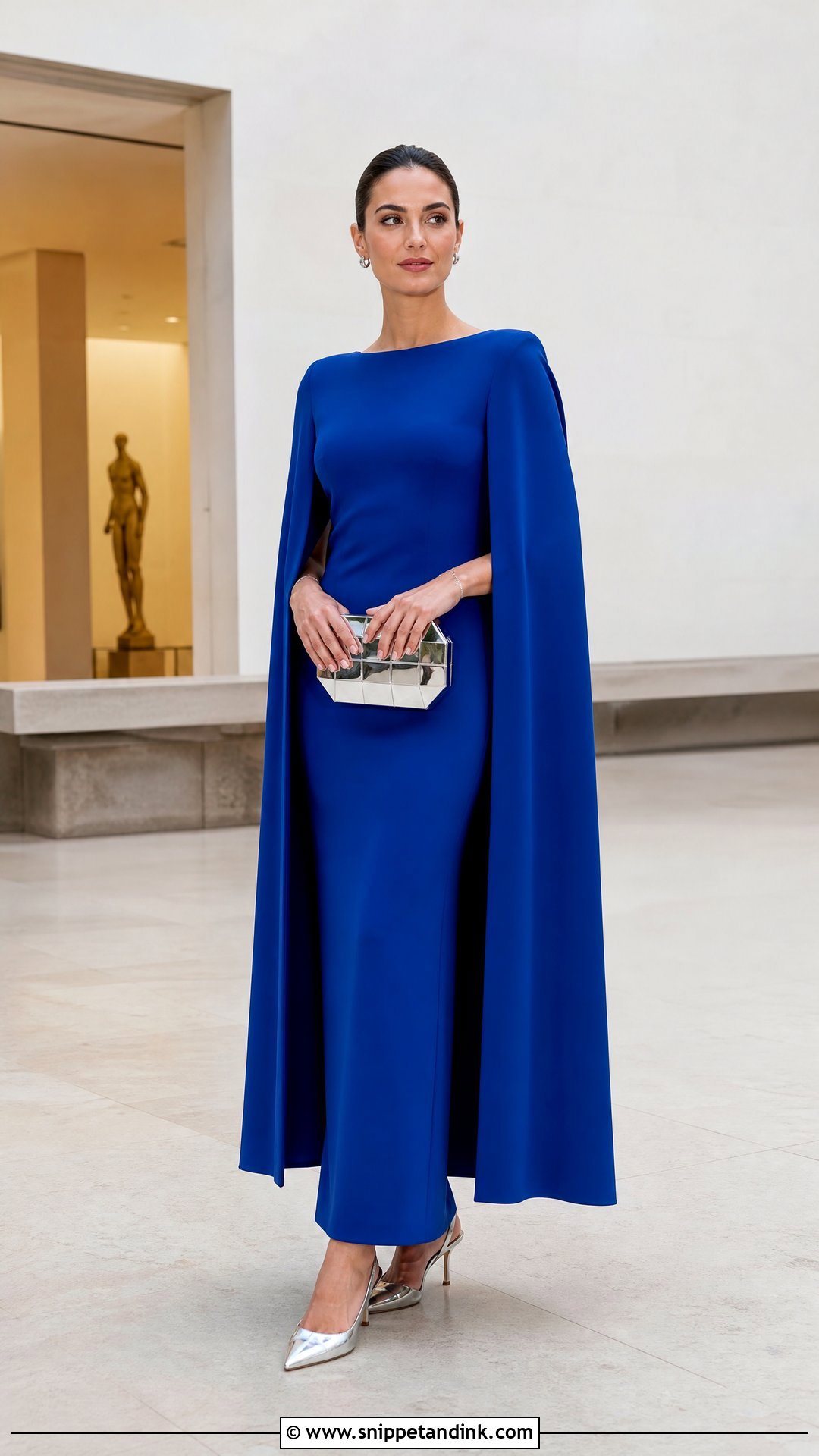 Formal Wedding Cobalt Blue Cape Dress Outfit - Snippet and Ink - 20 Wedding Formal Ideas