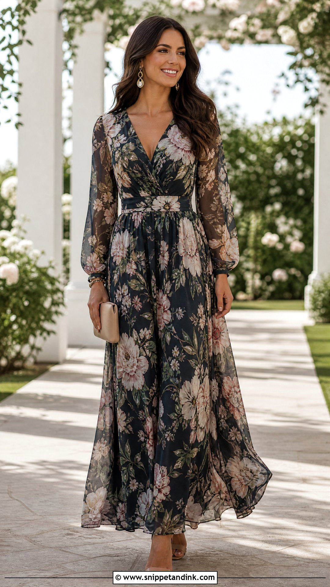Formal Wedding Floral Chiffon Maxi Dress Outfit - Snippet and Ink - 20 Wedding Formal Ideas