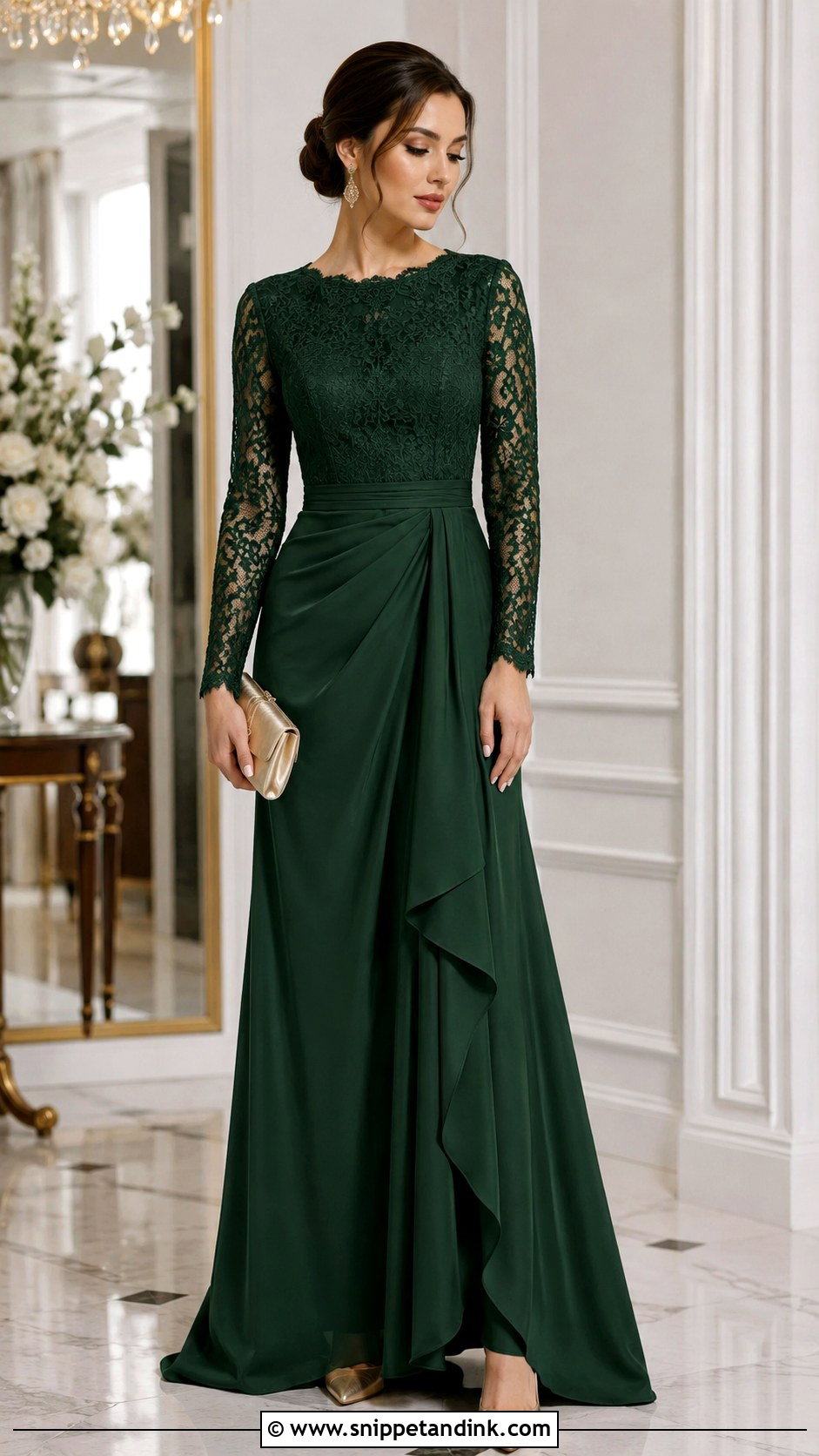 Formal Wedding Guest Lace Sleeve Maxi Dress Outfit - Snippet and Ink - 20 Formal Outfit for Wedding Ideas