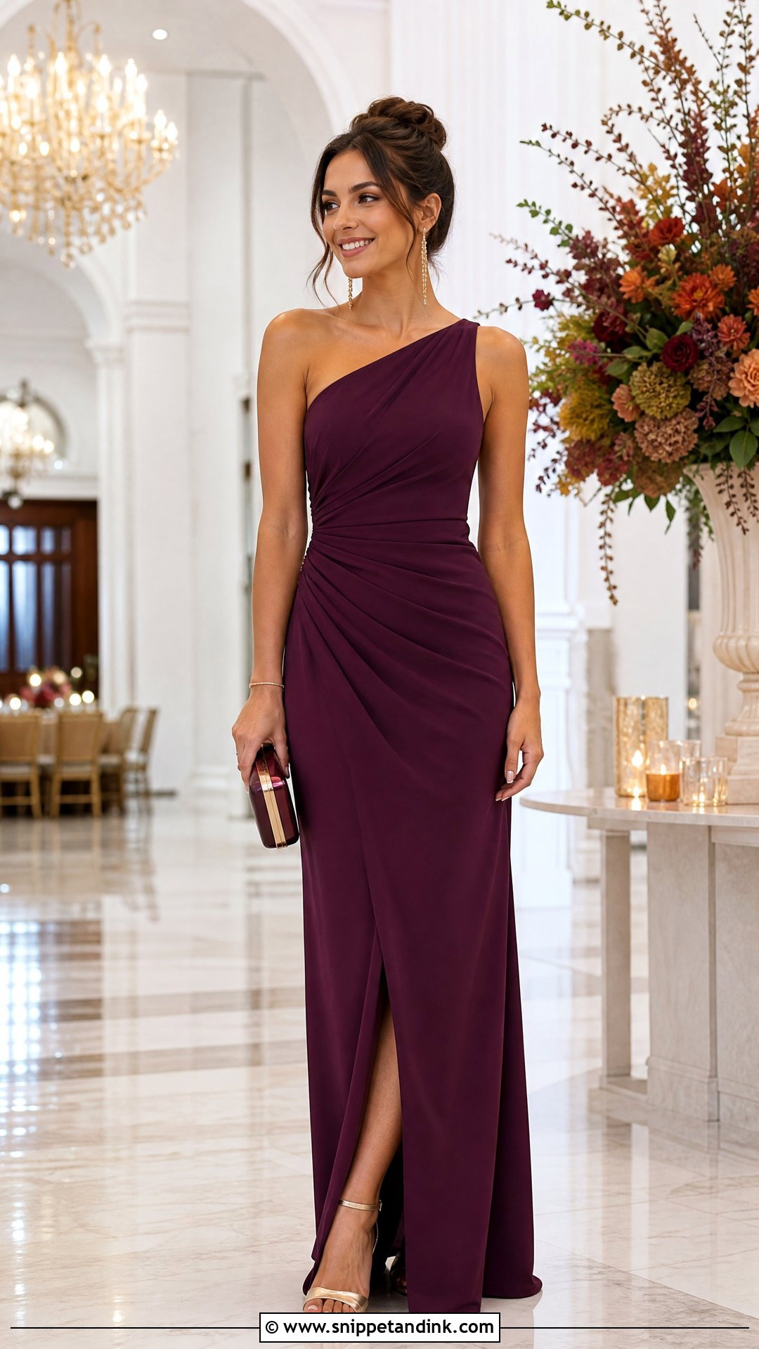 Formal Wedding Plum One Shoulder Dress Outfit - Snippet and Ink - 20 Wedding Formal Ideas
