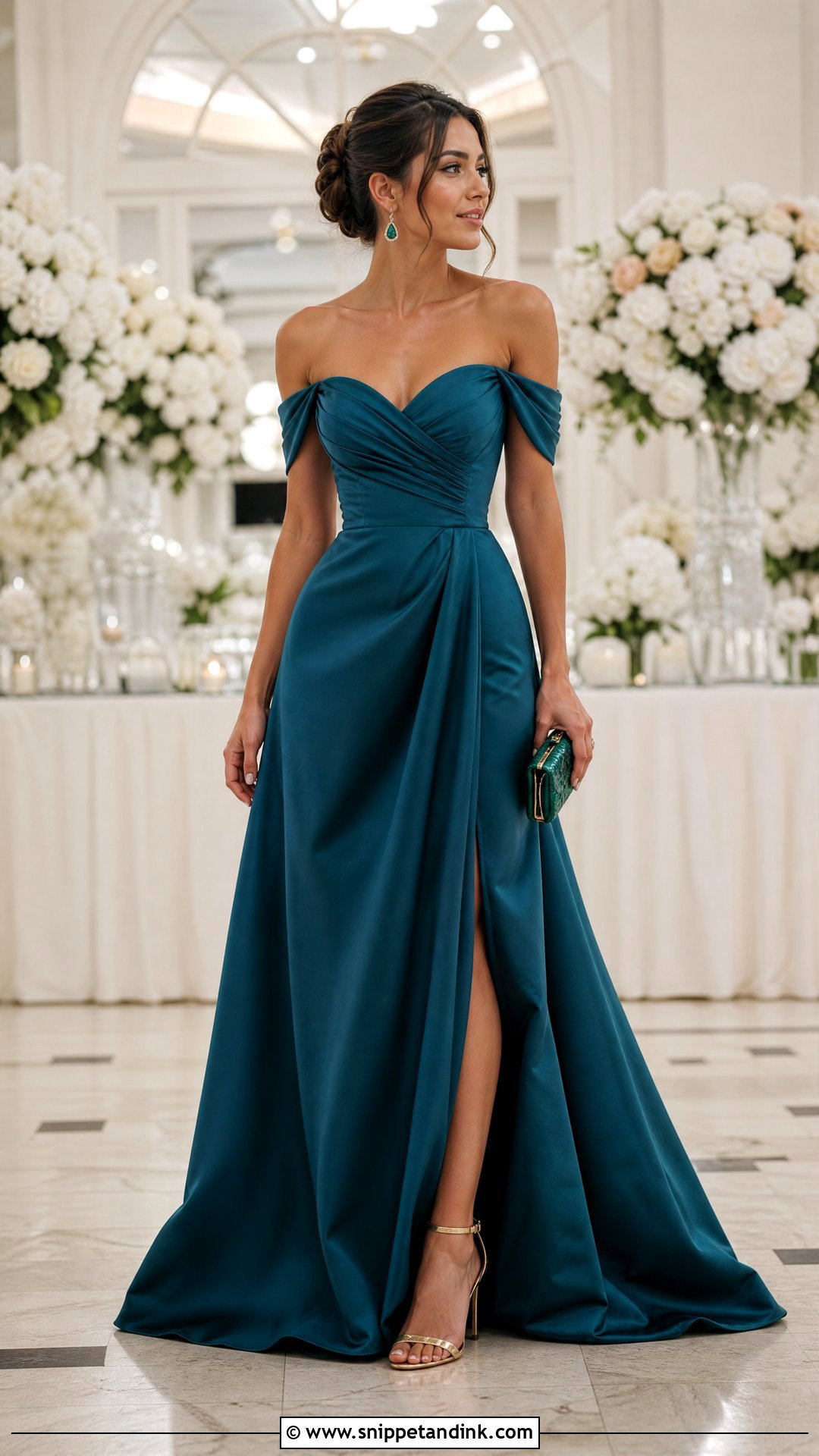 Formal Wedding Teal Off the Shoulder Gown Outfit - Snippet and Ink - 20 Wedding Formal Ideas