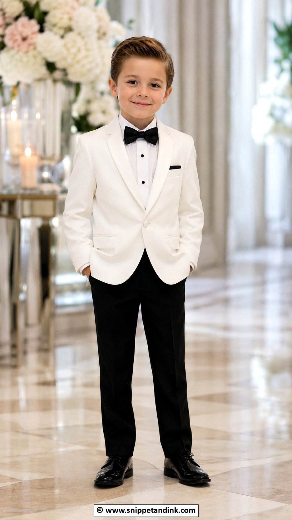 Formal White Dinner Jacket Ring Bearer Outfit - Snippet and Ink - 35 Ring Bearer Outfit Ideas