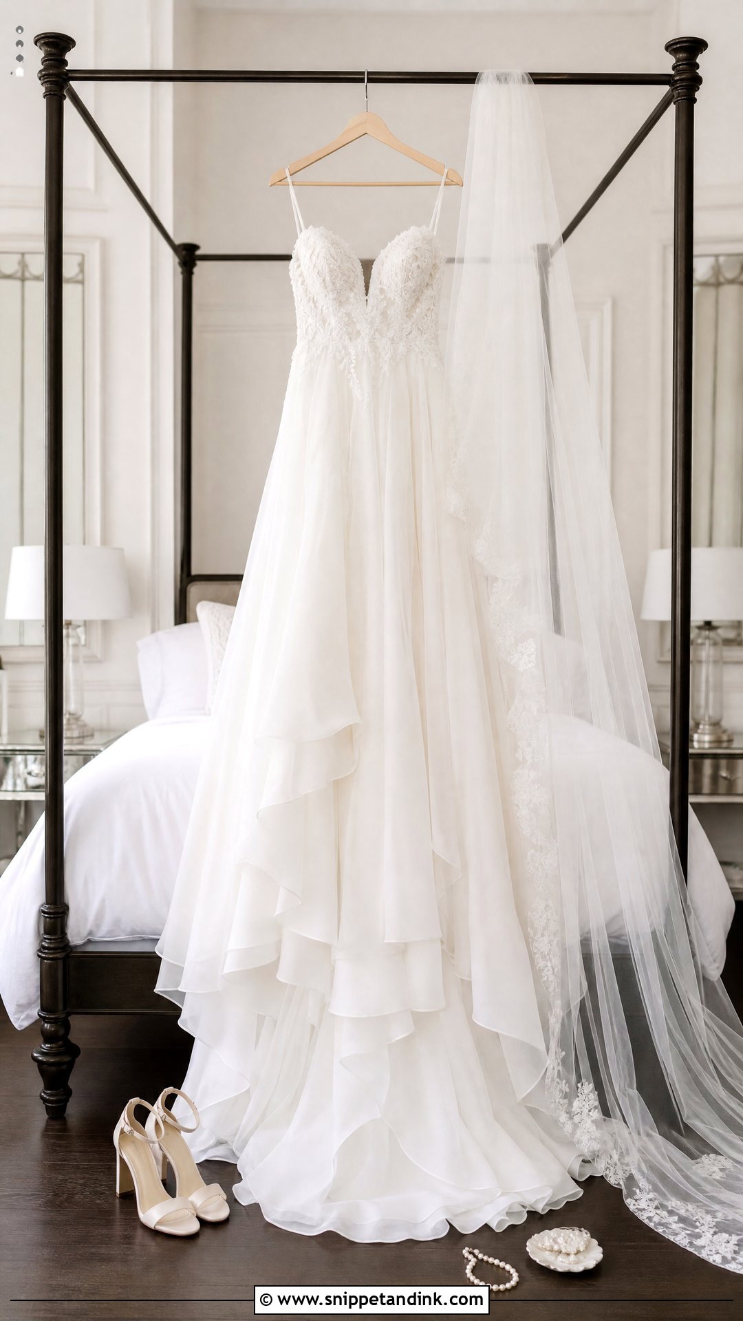 Four Poster Bed Wedding Dress Hanging Picture - Snippet and Ink - 20 Wedding Dress Hanging Pictures Ideas