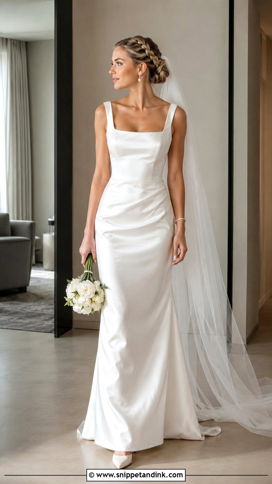 French Braid Updo With Satin Wedding Dress - Snippet and Ink - 20 Braid Dress Wedding Ideas