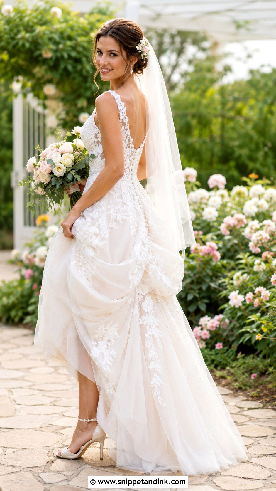 French Bustle Floral Applique Wedding Dress - Snippet and Ink - 25 French Bustle Wedding Dress Ideas