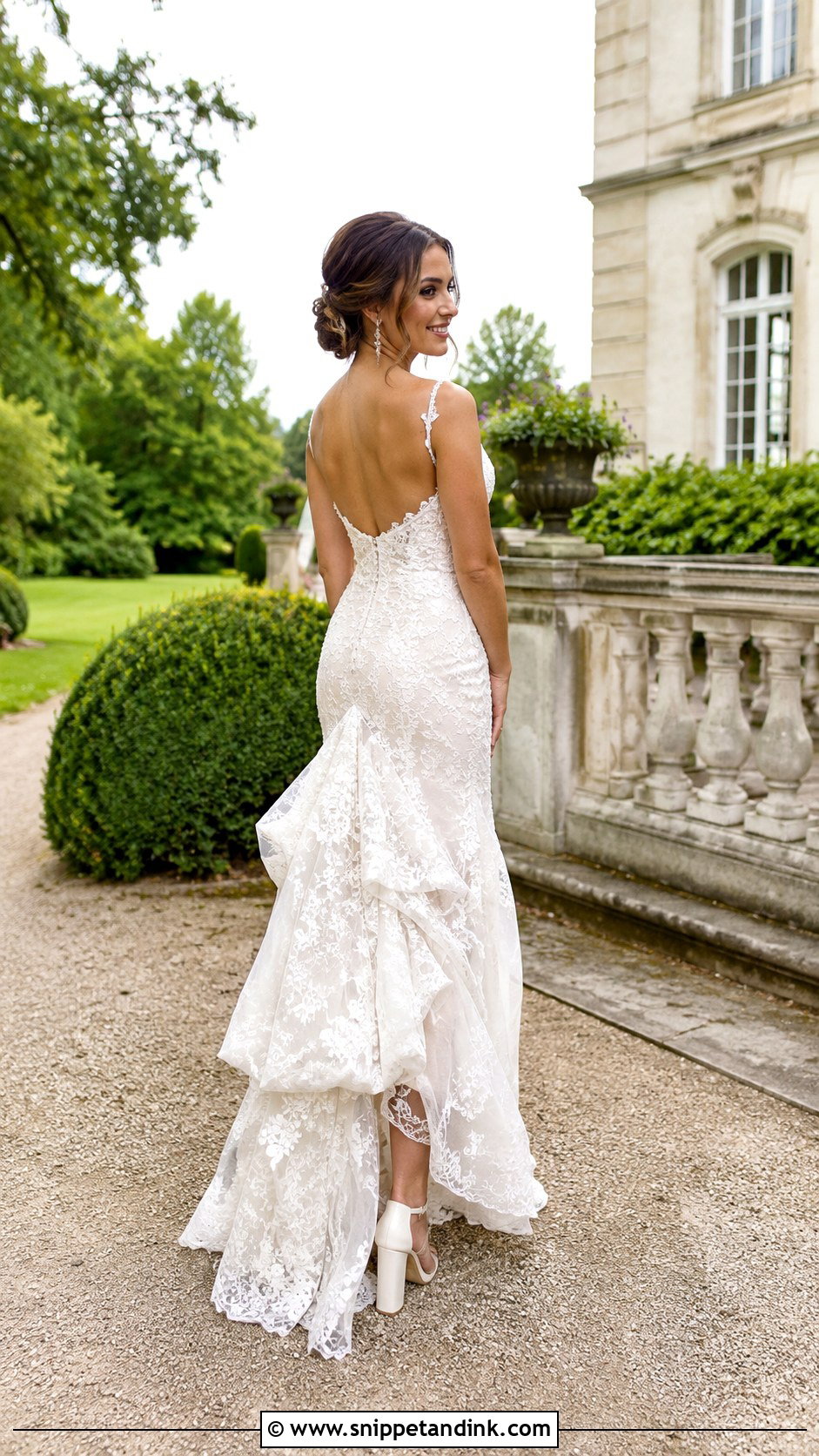 French Bustle Lace Fit And Flare Dress - Snippet and Ink - 20 Bustled Wedding Dress Ideas