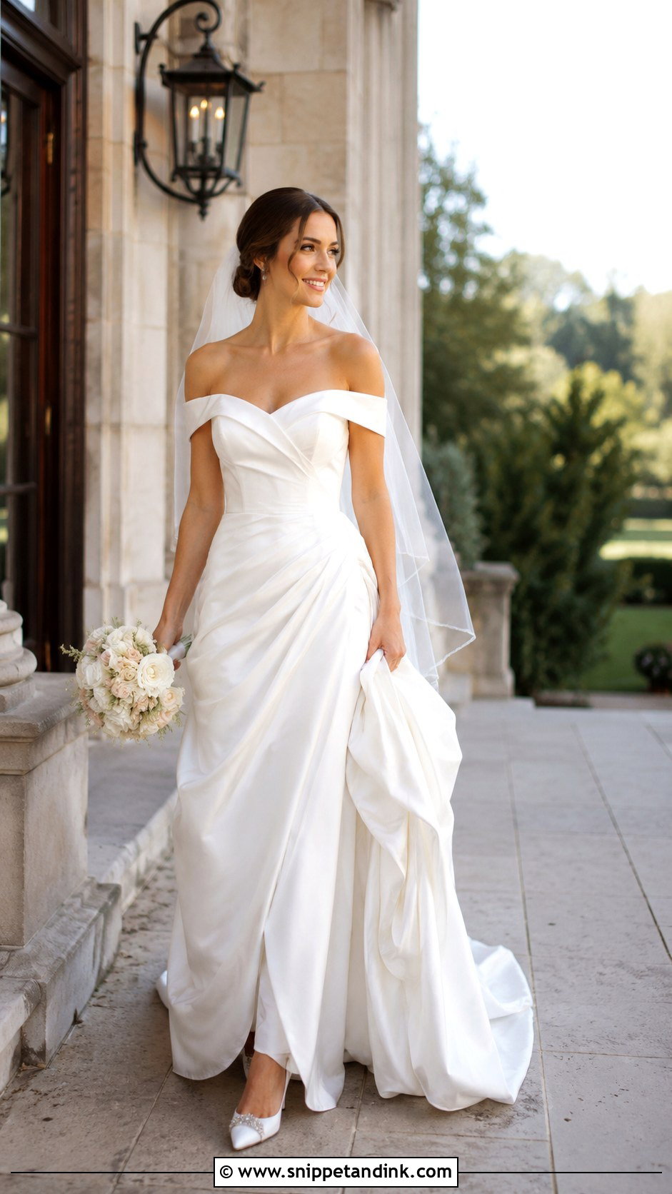 French Bustle Off Shoulder Wedding Dress - Snippet and Ink - 25 French Bustle Wedding Dress Ideas