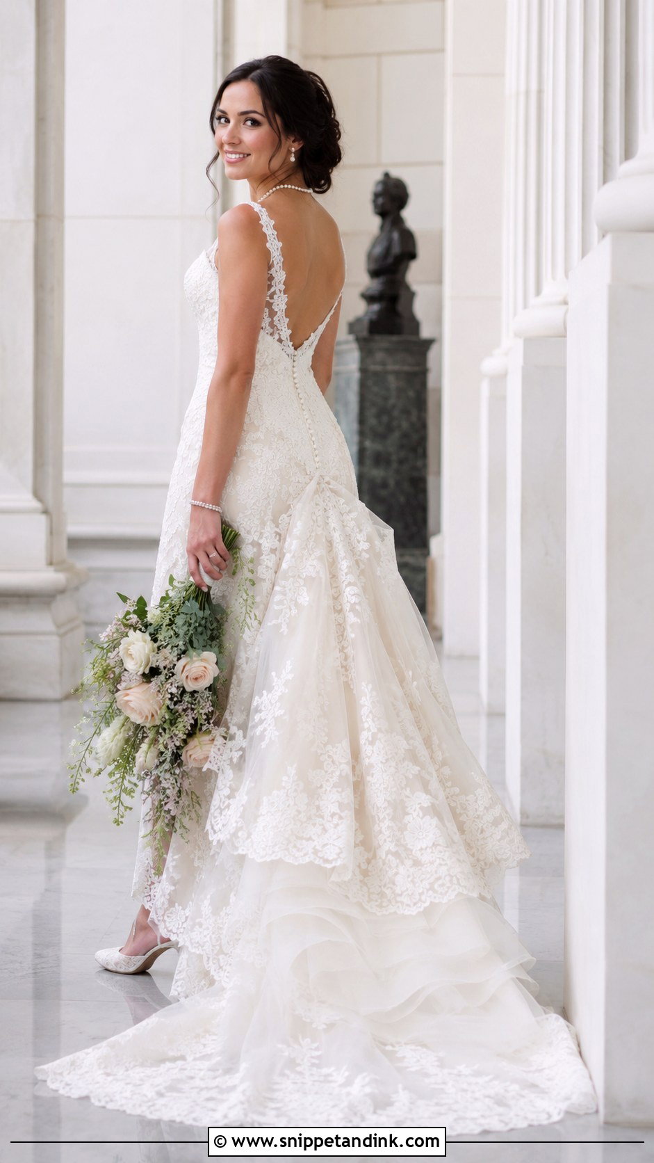 French Bustle for Lace Wedding Dress - Snippet and Ink - 20 Dress Bustle Ideas