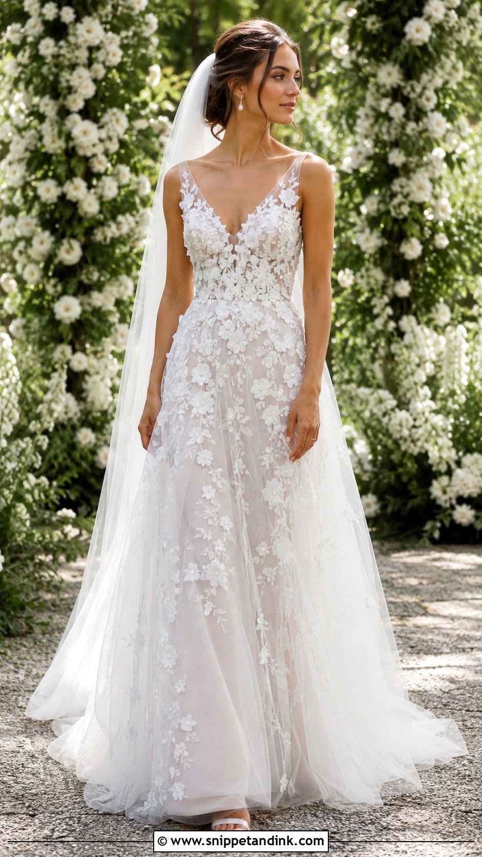 French Floral Applique Wedding Dress - Snippet and Ink - 30 French Wedding Dress Ideas