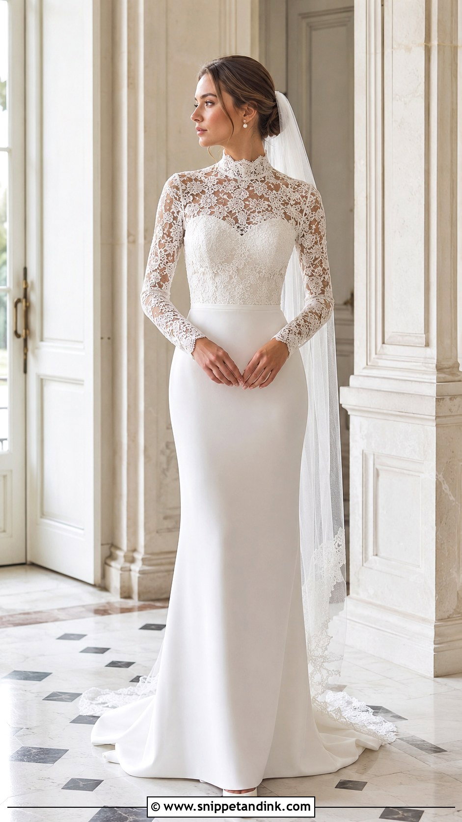French High Neck Lace Wedding Dress - Snippet and Ink - 20 French Style Wedding Dress Ideas