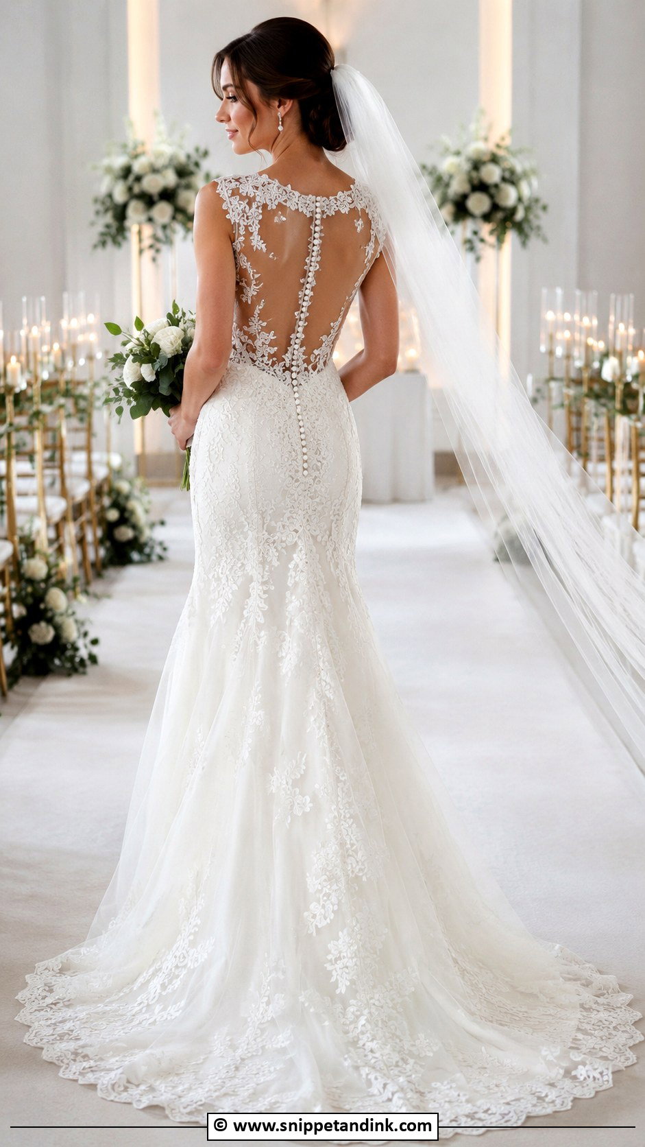 French Lace Illusion Back Wedding Dress - Snippet and Ink - 30 French Lace Wedding Dress Ideas