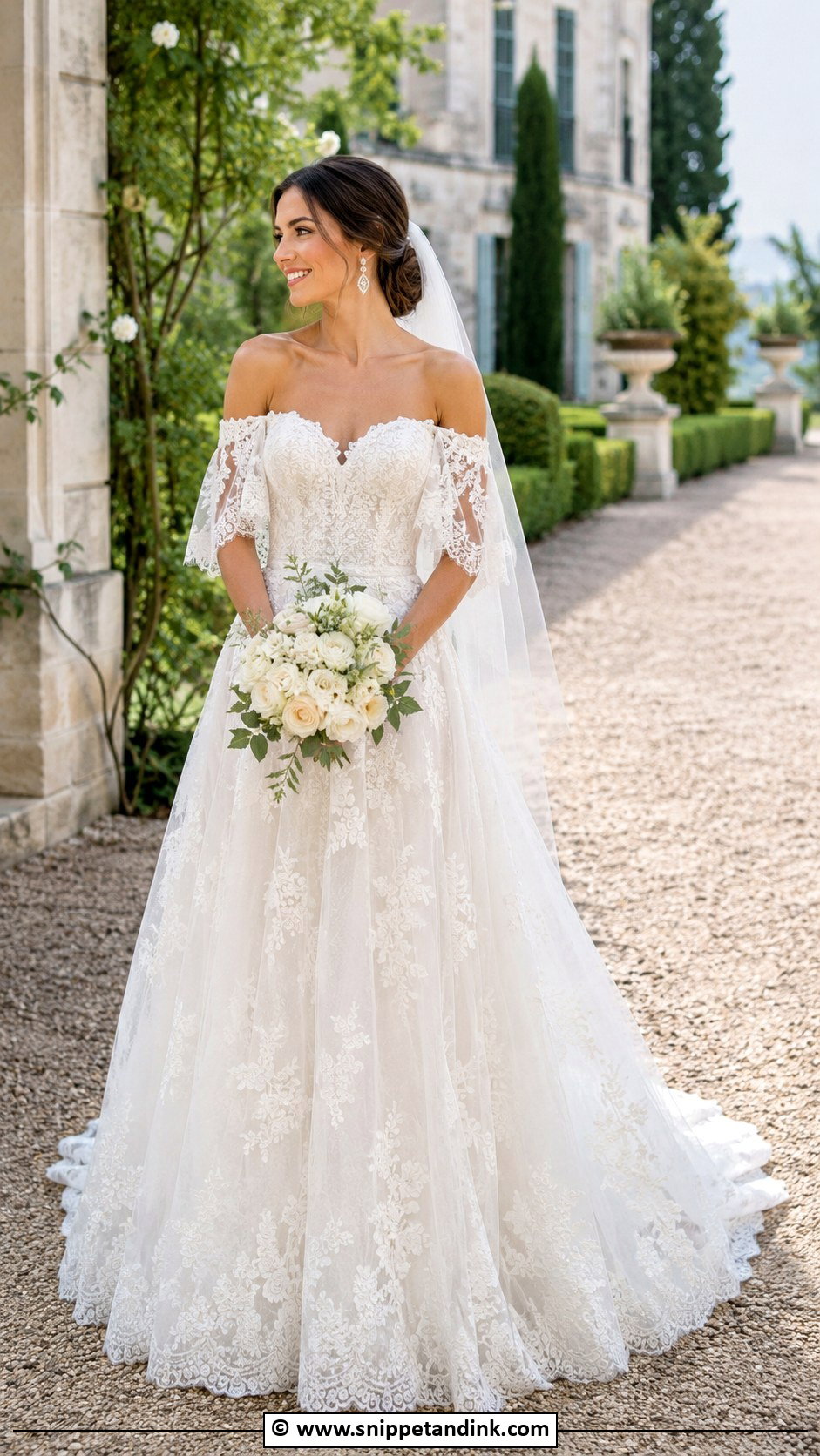 French Lace Off Shoulder Wedding Dress - Snippet and Ink - 30 French Lace Wedding Dress Ideas