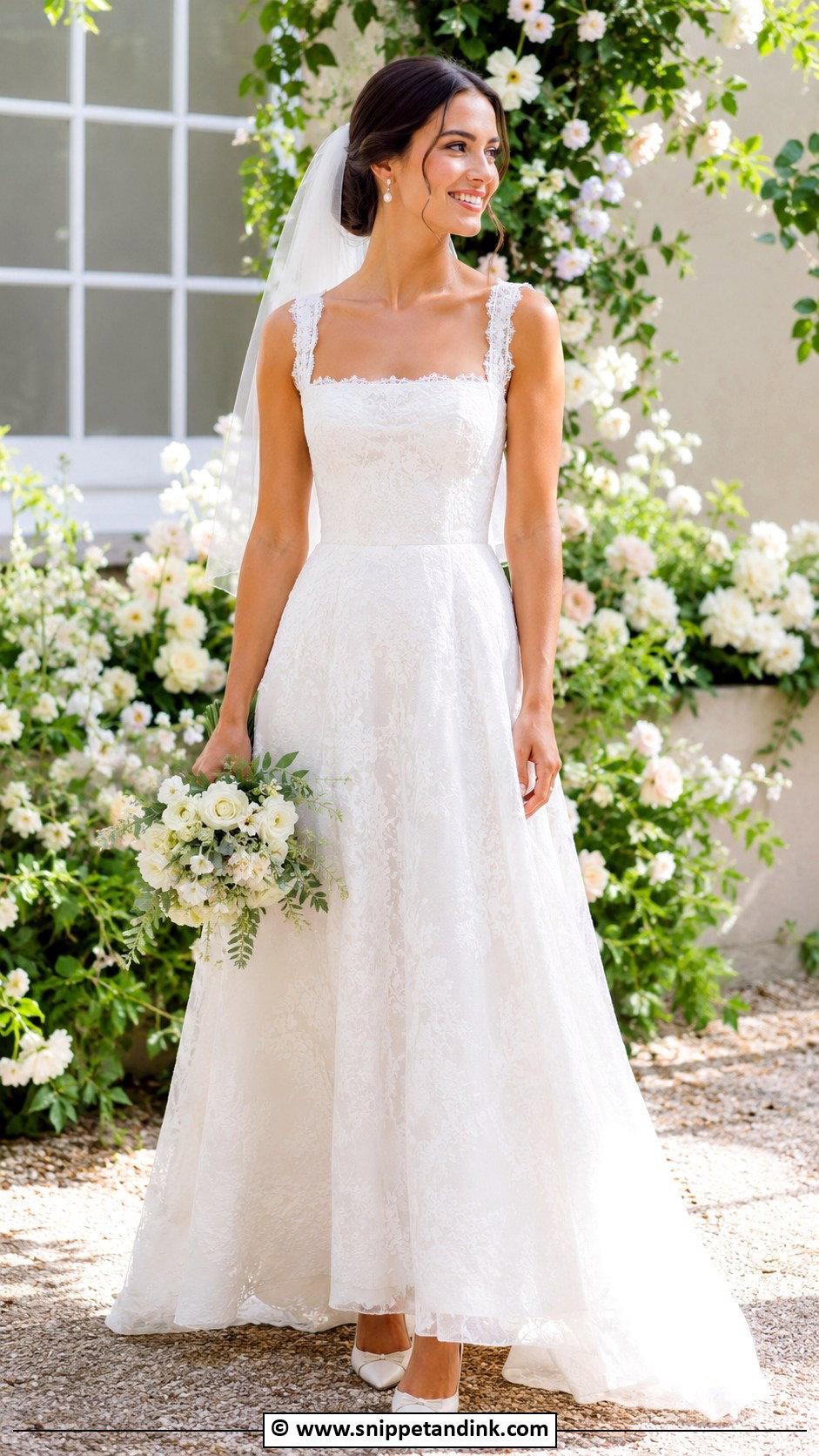 French Lace Square Neck Wedding Dress - Snippet and Ink - 30 French Lace Wedding Dress Ideas