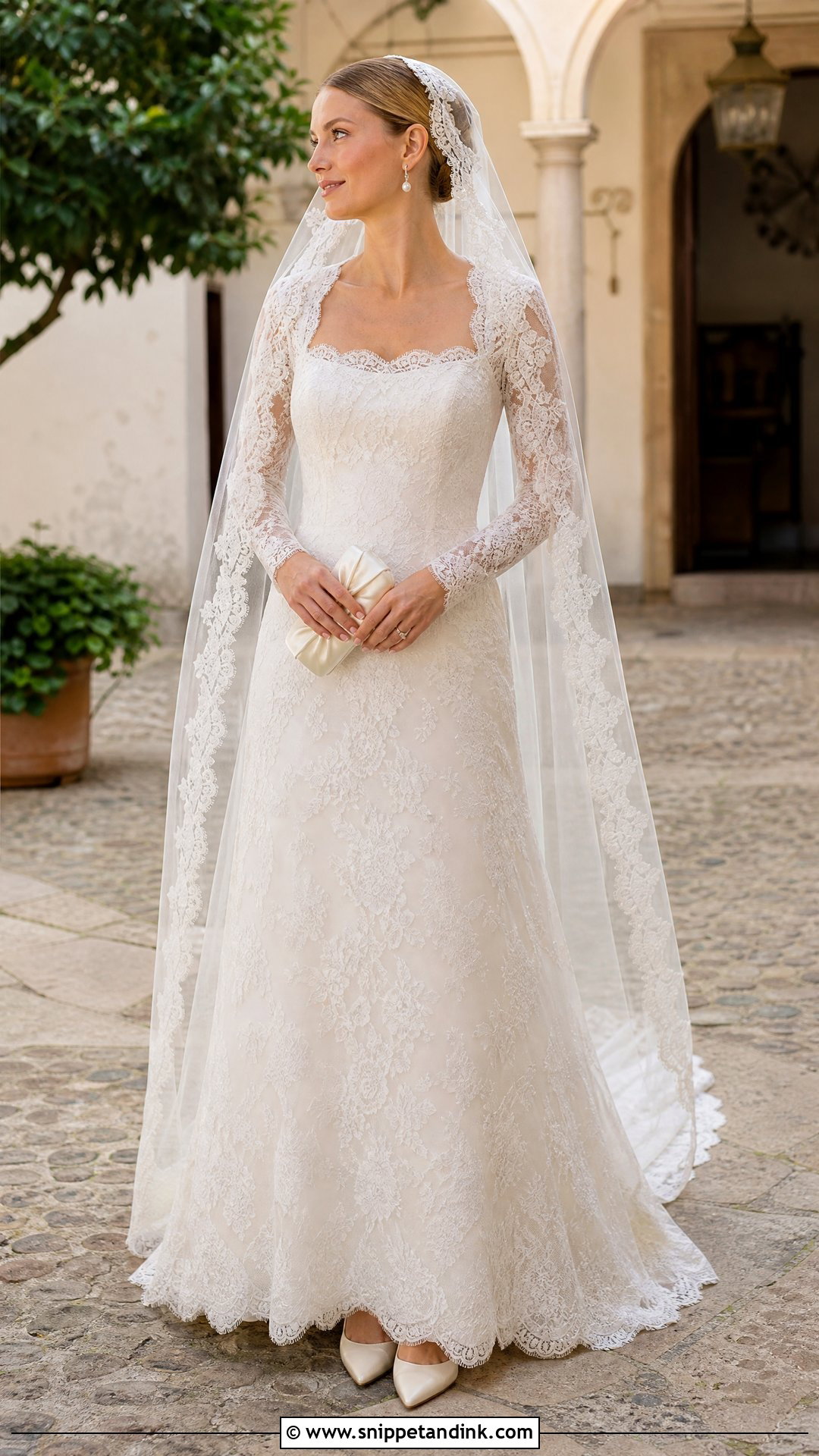 French Lace Wedding Dress With Mantilla Veil - Snippet and Ink - 20 Most Expensive Wedding Dress Ideas