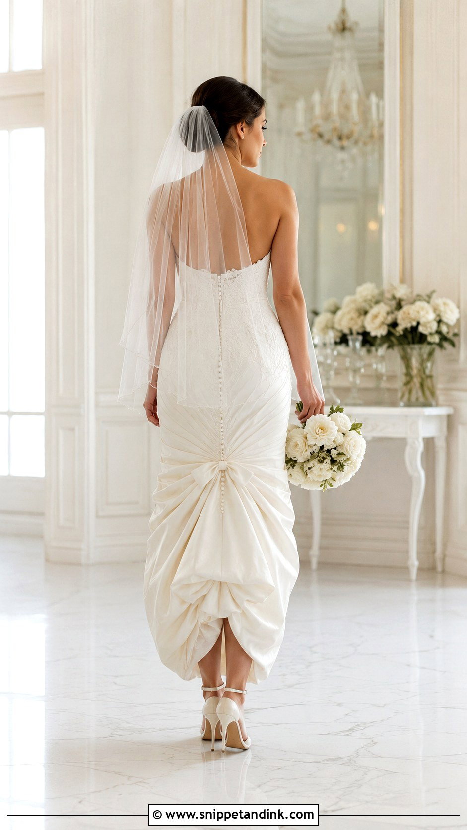 French Ribbon Wedding Dress Bustle - Snippet and Ink - 20 DIY Wedding Dress Bustle Ideas