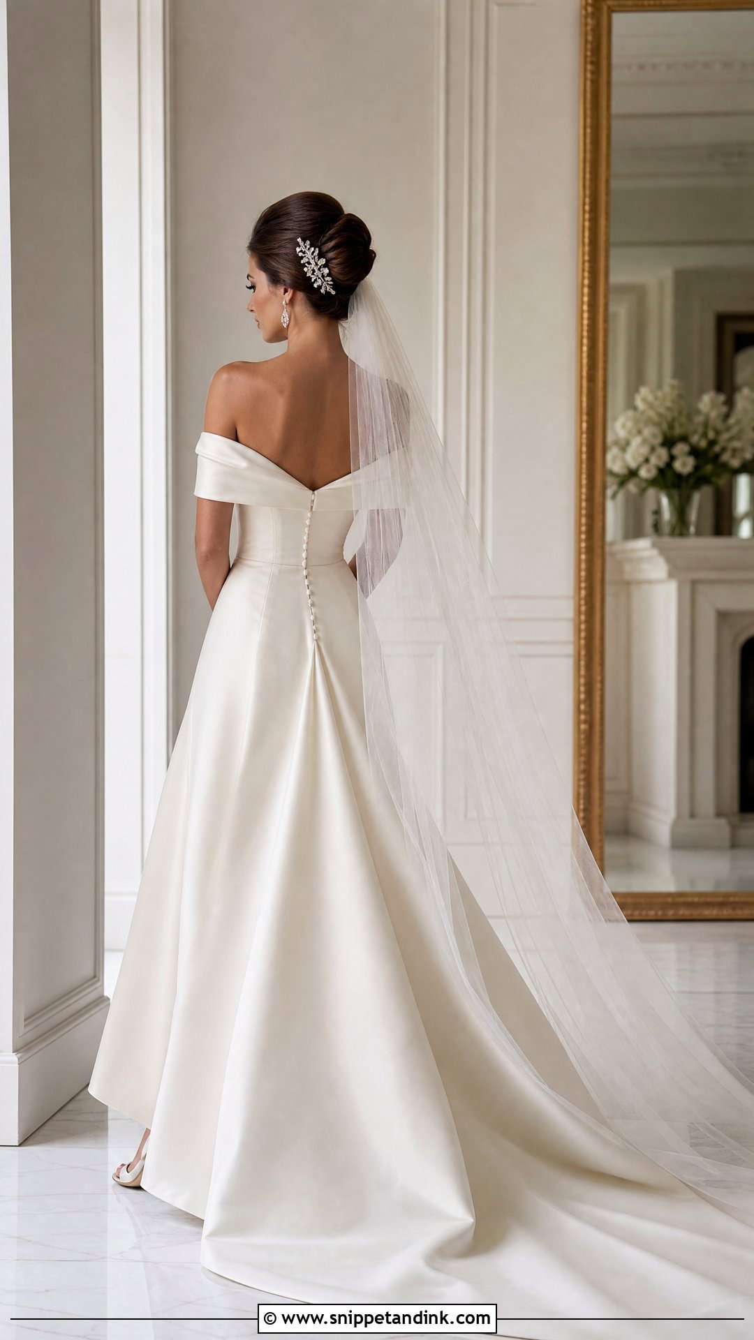 French Twist for Off the Shoulder Wedding Dress - Snippet and Ink - 25 Off the Shoulder Wedding Dress Hairstyle Ideas