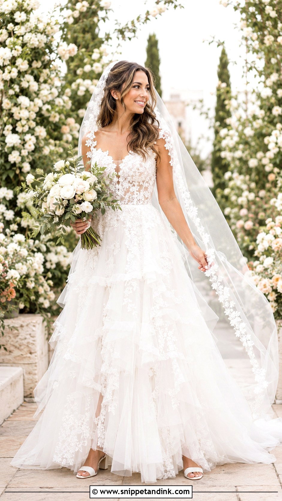 Frilly Lace A Line Wedding Dress - Snippet and Ink - 20 Frilly Wedding Dresses