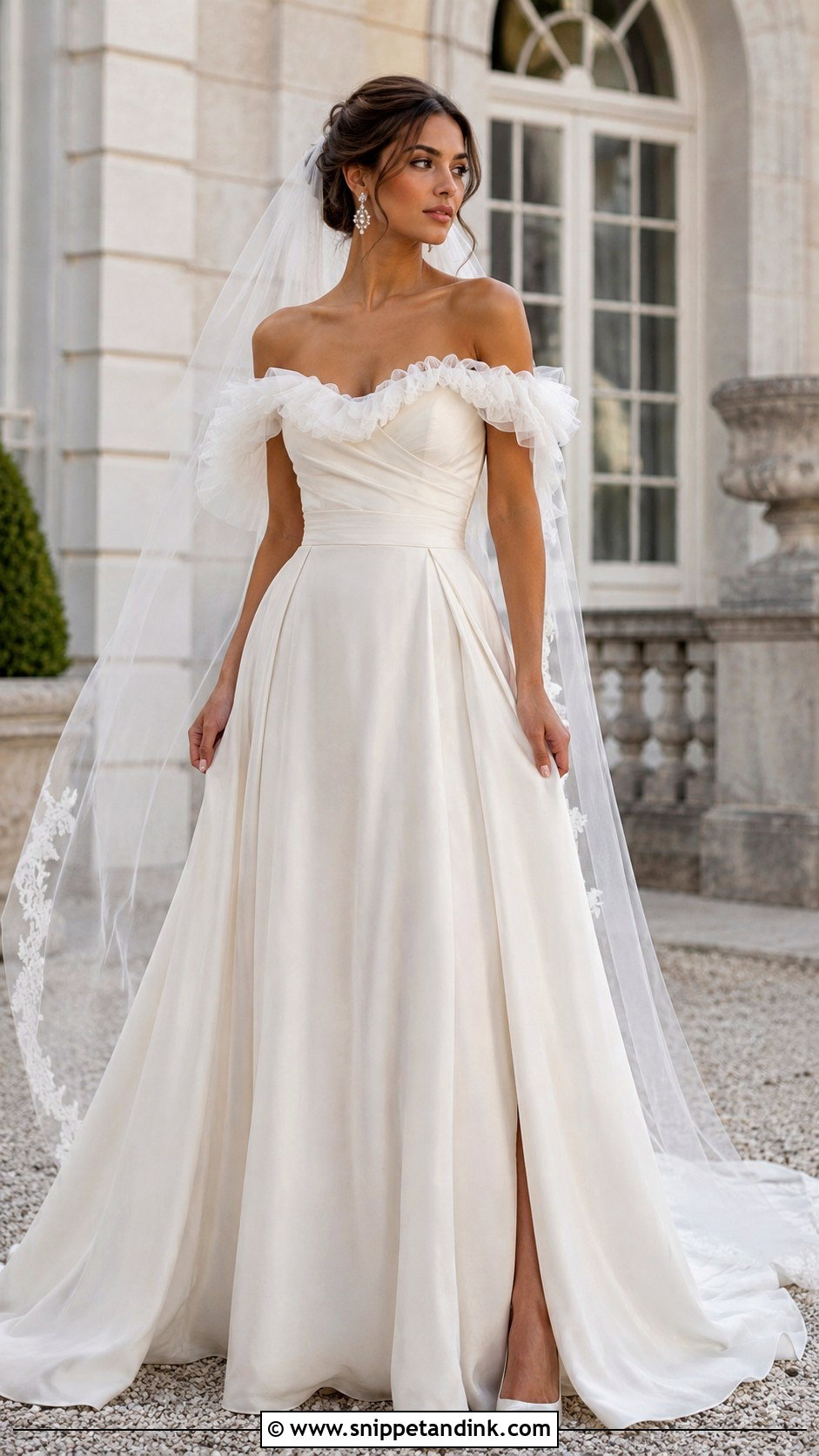 Frilly Off the Shoulder Wedding Dress - Snippet and Ink - 20 Frilly Wedding Dresses
