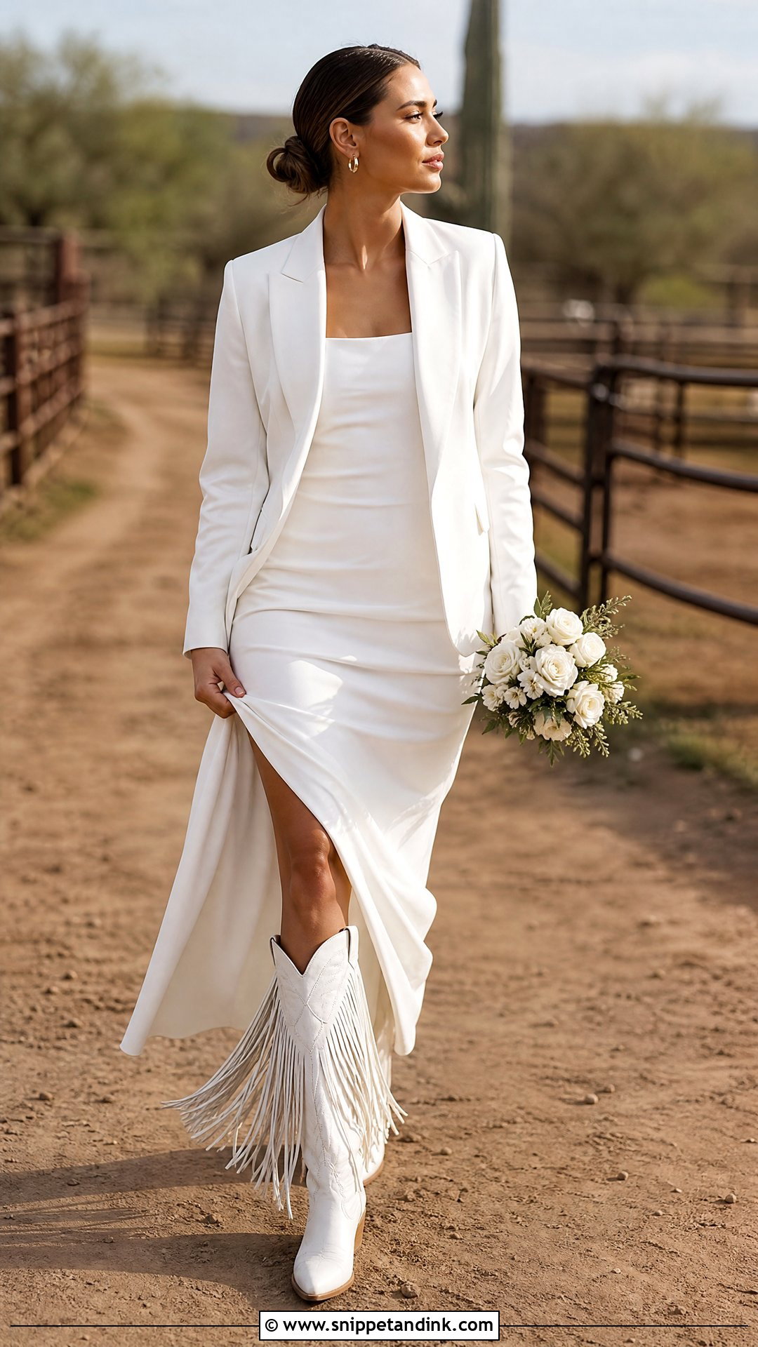 Fringe Cowgirl Boots With Simple Sheath Dress - Snippet and Ink - 20 Wedding Cowgirl Boots for Bride Ideas