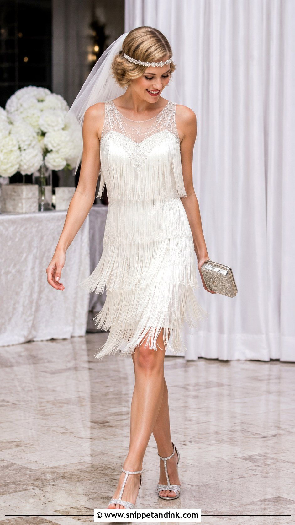 Fringe Flapper Wedding Dress With T Strap Heels - Snippet and Ink - 20 Flapper Wedding Dress Ideas