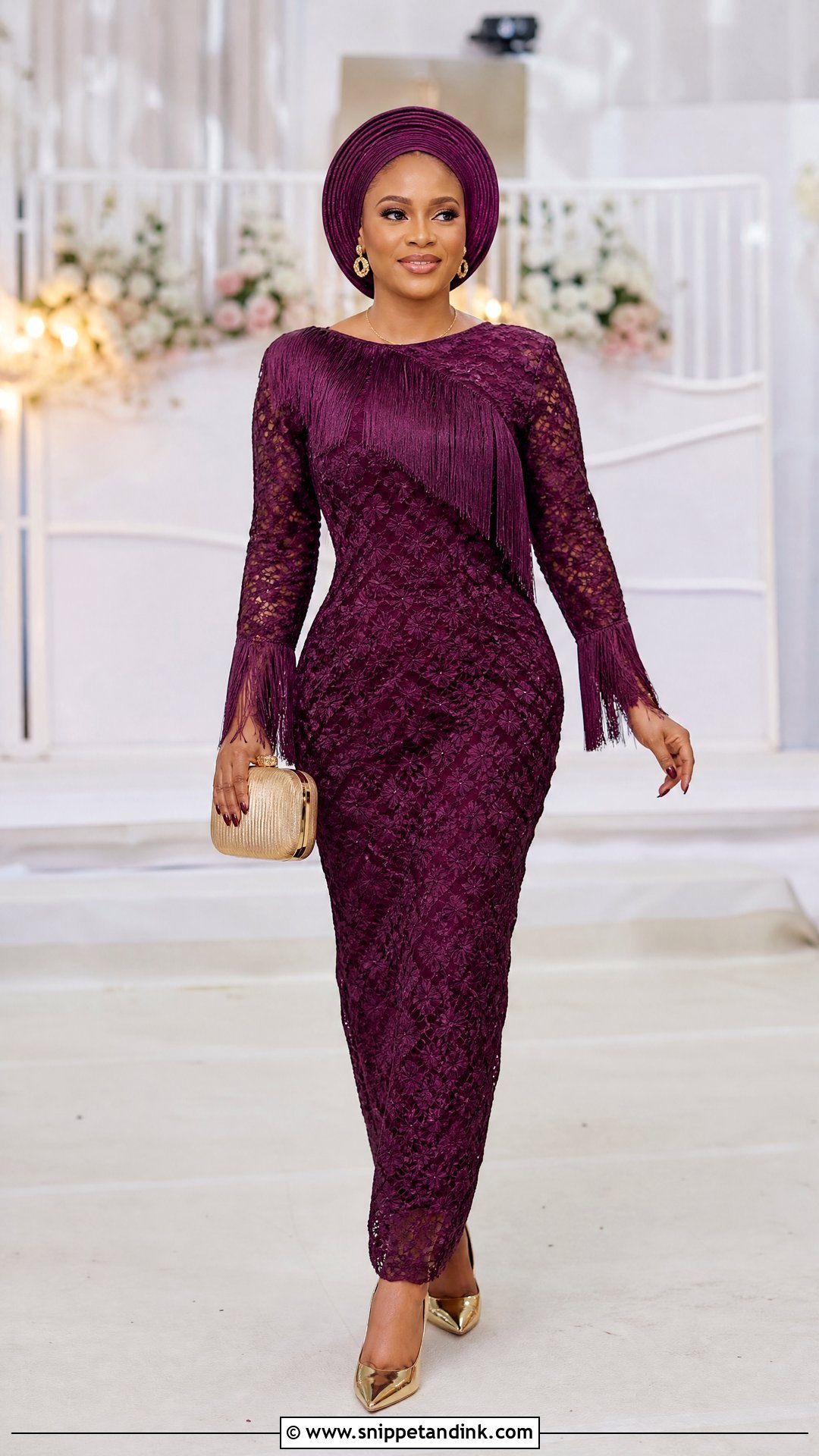 Fringe Lace Straight Gown - Snippet and Ink - 20 Owanbe Styles for Lace Straight Gown