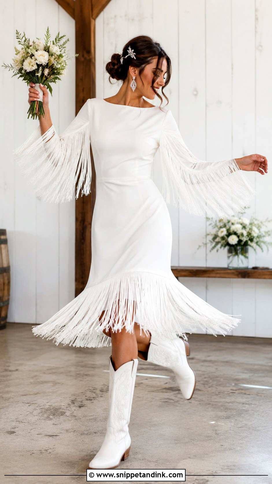 Fringe Wedding Dress With Cowgirl Boots - Snippet and Ink - 20 Cowgirl Boots Wedding Dress Ideas